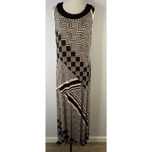 Chico's Travelers Sleeveless Maxi Dress Size 1 M Wearable Art Ethnic Brown